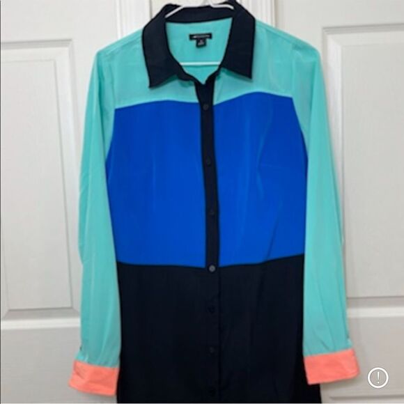 I Heart Ronson Bright Color Blocked Long Sleeve Button Up Shirt Dress Size Small - Picture 5 of 11